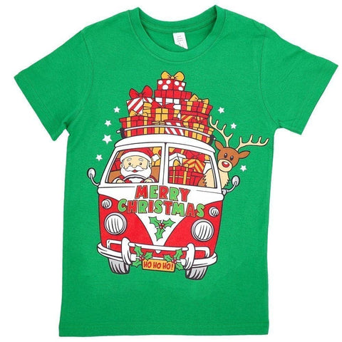 Darrahopens Men's Fashion > Tops & T-shirts New Funny Adult Xmas Christmas T Shirt Tee Mens Womens 100% Cotton Jolly Ugly, Santa Drive Kombi (Green), M