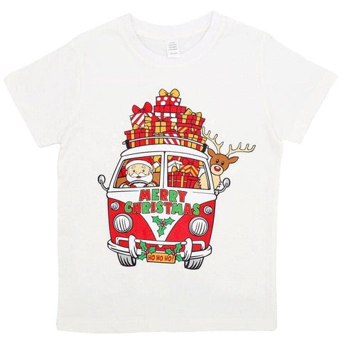 Darrahopens Men's Fashion > Tops & T-shirts New Funny Adult Xmas Christmas T Shirt Tee Mens Womens 100% Cotton Jolly Ugly, Santa Drive Kombi (White), L