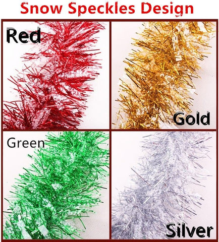 Darrahopens Occasions > Christmas 5x 2.5m Christmas Tinsel Xmas Garland Sparkly Snowflake Party Natural Home Décor, Snow Speckles in Green