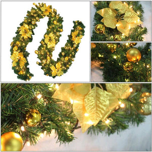 Darrahopens Occasions > Christmas 9FT Yellow Christmas Garland with LED Light Xmas Artificial Wreath Stairs Rattan Decor