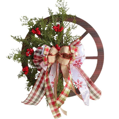 Darrahopens Occasions > Christmas Christmas Red Wooden Wheel Wreath Front Door Hanging Garland Wall Decor(30*30cm)