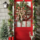 Darrahopens Occasions > Christmas Christmas Red Wooden Wheel Wreath Front Door Hanging Garland Wall Decor(30*30cm)