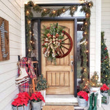 Darrahopens Occasions > Christmas Christmas Red Wooden Wheel Wreath Front Door Hanging Garland Wall Decor(30*30cm)