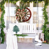 Darrahopens Occasions > Christmas Christmas Red Wooden Wheel Wreath Front Door Hanging Garland Wall Decor(30*30cm)