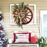 Darrahopens Occasions > Christmas Christmas Red Wooden Wheel Wreath Front Door Hanging Garland Wall Decor(30*30cm)