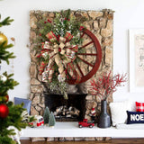 Darrahopens Occasions > Christmas Christmas Red Wooden Wheel Wreath Front Door Hanging Garland Wall Decor(30*30cm)