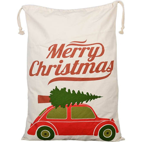 Darrahopens Occasions > Christmas Large Christmas XMAS Hessian Santa Sack Stocking Bag Reindeer Children Gifts Bag, Cream - Christmas Tree On Car