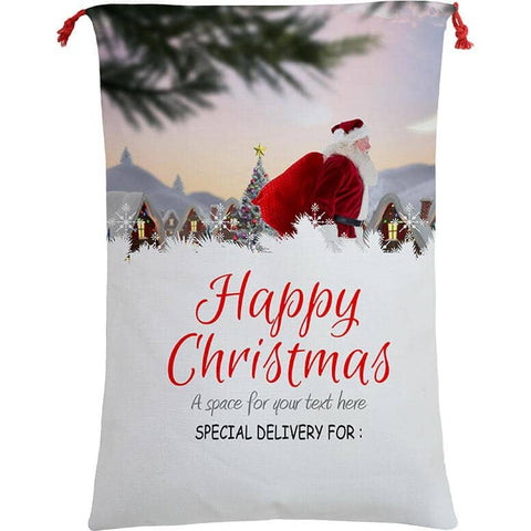 Darrahopens Occasions > Christmas Large Christmas XMAS Hessian Santa Sack Stocking Bag Reindeer Children Gifts Bag, Santa On The Way