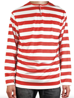 Darrahopens Occasions > Costumes ADULTS Wheres Wally Book Week Red and White Striped Top Shirt Costume Party Dress Up  - Large