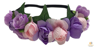 Darrahopens Occasions > Costumes FLOWER HEADBAND Fairy Bohemian Boho Wedding Floral Headwrap Elasticized Garland - Purple