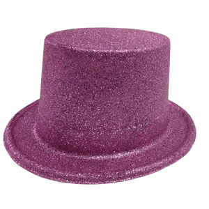 Darrahopens Occasions > Costumes GLITTER TOP HAT Fancy Party Plastic Costume Tall Cap Fun Dress Up Sparkle - Light Pink