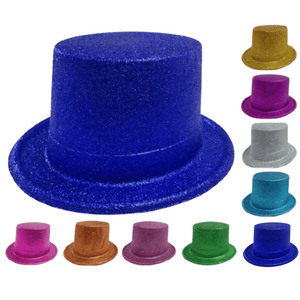 Darrahopens Occasions > Costumes GLITTER TOP HAT Fancy Party Plastic Costume Tall Cap Fun Dress Up Sparkle - Mixed Colour Pack