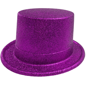 Darrahopens Occasions > Costumes GLITTER TOP HAT Fancy Party Plastic Costume Tall Cap Fun Dress Up Sparkle - Purple