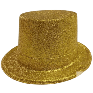 Darrahopens Occasions > Costumes GLITTER TOP HAT Fancy Party Plastic Costume Tall Cap Fun Dress Up Sparkle - Yellow/Gold