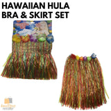 Darrahopens Occasions > Costumes HAWAIIAN HULA BRA & SKIRT SET Tropical Costume Dress Lei Grass Flower Party