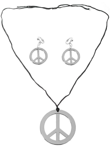 Darrahopens Occasions > Costumes HIPPIE Necklace & Earring Set Peace Signs Party Costume Halloween 60s 70s - Silver