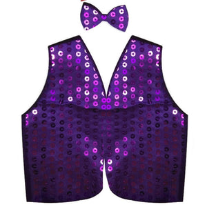 Darrahopens Occasions > Costumes Mens SEQUIN VEST Dance Costume Party Coat Disco Accessory Sparkle Waistcoat - Purple