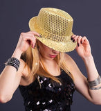 Darrahopens Occasions > Costumes SEQUIN HAT Trilby Fedora Glitter Cap Costume Dance Party - Yellow/Gold