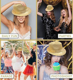 Darrahopens Occasions > Costumes SEQUIN HAT Trilby Fedora Glitter Cap Costume Dance Party - Yellow/Gold