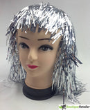 Darrahopens Occasions > Costumes Tinsel Metallic Wig 70s 50s 20s Costume Mens Womens Unisex Disco Fancy Dress Up - Silver