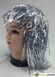 Darrahopens Occasions > Costumes Tinsel Metallic Wig 70s 50s 20s Costume Mens Womens Unisex Disco Fancy Dress Up - Silver