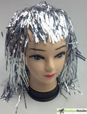 Darrahopens Occasions > Costumes Tinsel Metallic Wig 70s 50s 20s Costume Mens Womens Unisex Disco Fancy Dress Up - Silver