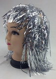 Darrahopens Occasions > Costumes Tinsel Metallic Wig 70s 50s 20s Costume Mens Womens Unisex Disco Fancy Dress Up - Silver