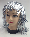 Darrahopens Occasions > Costumes Tinsel Metallic Wig 70s 50s 20s Costume Mens Womens Unisex Disco Fancy Dress Up - Silver