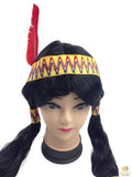 Darrahopens Occasions > Costumes Womens Native American Wig w/ Red Feather Pigtail Indian Party Costume Hair