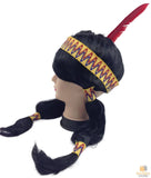 Darrahopens Occasions > Costumes Womens Native American Wig w/ Red Feather Pigtail Indian Party Costume Hair