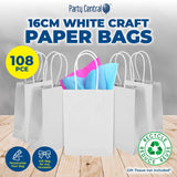 Darrahopens Occasions > Wrapping Paper & Gift Bags Party Central 108PCE Gift/Craft Paper Bags White Reusable 12 x 16cm