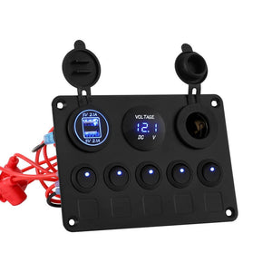 Darrahopens Outdoor > Boating Giantz 5 Gang 12V Switch Panel For Car Boat Marine USB ON-OFF LED Rocker Toggle