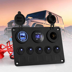 Darrahopens Outdoor > Boating Giantz 5 Gang 12V Switch Panel For Car Boat Marine USB ON-OFF LED Rocker Toggle