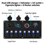 Darrahopens Outdoor > Boating Giantz 8 Gang 12V Switch Panel For Car Boat Marine USB ON-OFF LED Rocker Toggle