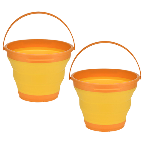 Darrahopens Outdoor > Camping 2x 7L Foldable Collapsible Silicone Bucket for Hiking/Camping/Fishing - Orange