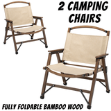 Darrahopens Outdoor > Camping 2x Bamboo Foldable Outdoor Camping Chair Wooden Travel Picnic Park Folding - Khaki/Beige