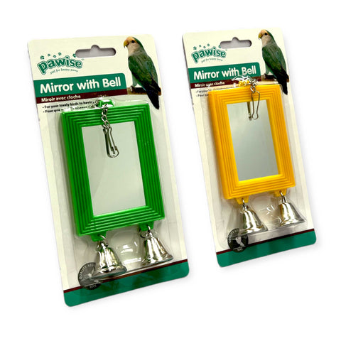 Darrahopens Pet Care Bird Mirror With Bells - Aviary Toy Budgie Parrot Cockatiel Cage Entertainer