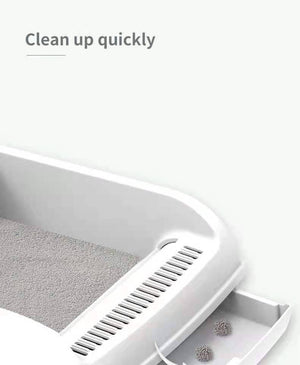 Darrahopens Pet Care > Cat Supplies Large Cat Litter Tray Box Kitty Toilet with Rack Scoop & Drawer-Style Cleaning Box White