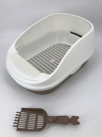 Darrahopens Pet Care > Cat Supplies Large Portable Cat Toilet Litter Box Tray with Scoop and Grid Tray Brown