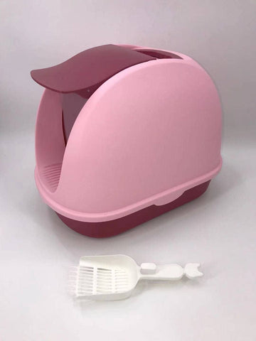 Darrahopens Pet Care > Cat Supplies Portable Hooded Cat Toilet Litter Box Tray House with Handle and Scoop Pink