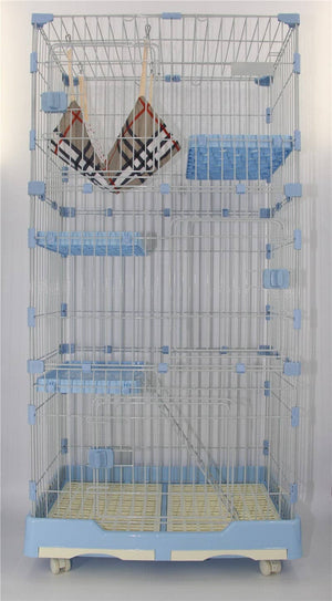 Darrahopens Pet Care > Cat Supplies YES4PETS 179 cm Blue Pet 4 Level Cat Cage House With Litter Tray & Wheel 82x57x179 CM