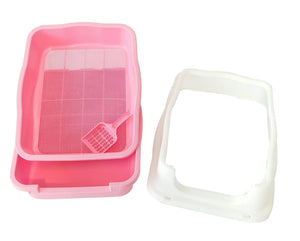 Darrahopens Pet Care > Cat Supplies YES4PETS Large Deep Cat Kitty Litter Tray High Wall Pet Toilet Grid Tray With Scoop Pink