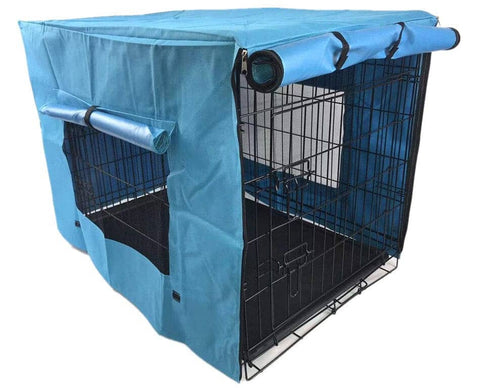 Darrahopens Pet Care > Dog Supplies 42' Portable Foldable Dog Cat Rabbit Collapsible Crate Pet Rabbit Cage with Cover Blue