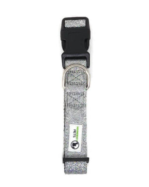 Darrahopens Pet Care > Dog Supplies Bling Glitter Overlay Nylon Dog Collar Breakaway Buckle Medium Silver