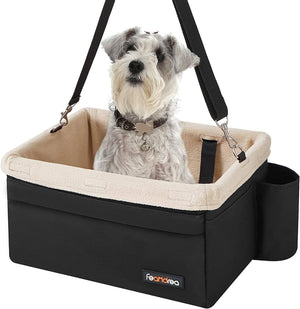 Darrahopens Pet Care > Dog Supplies Feandrea Dog Car Seat Adjustable Straps Washable Liner 4 Pockets Black and Beige