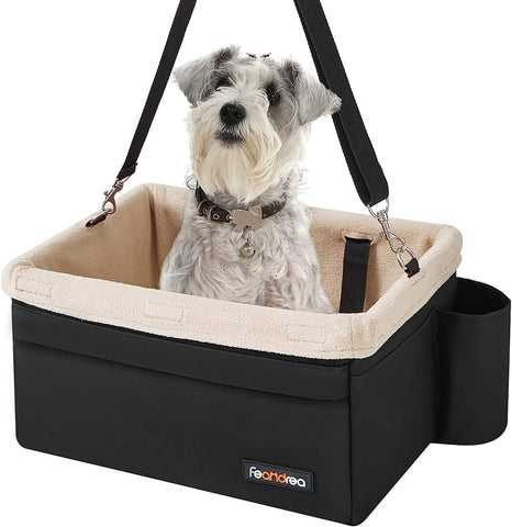 Darrahopens Pet Care > Dog Supplies Feandrea Dog Car Seat Adjustable Straps Washable Liner 4 Pockets Black and Beige