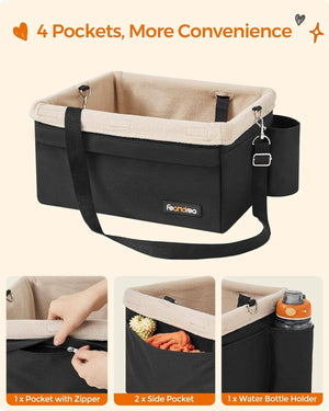 Darrahopens Pet Care > Dog Supplies Feandrea Dog Car Seat Adjustable Straps Washable Liner 4 Pockets Black and Beige