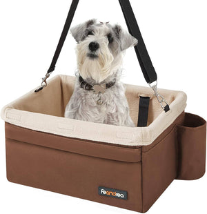 Darrahopens Pet Care > Dog Supplies Feandrea Dog Car Seat Adjustable Straps Washable Liner 4 Pockets Brown and Beige