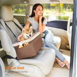 Darrahopens Pet Care > Dog Supplies Feandrea Dog Car Seat Adjustable Straps Washable Liner 4 Pockets Brown and Beige