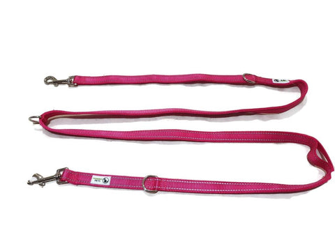 Darrahopens Pet Care > Dog Supplies Multi Dog Lead - Nylon w/Reflective Stitching - Double Clip ,Coupler, Waist Belt, Short/Long, Quicktie 20mm Pink